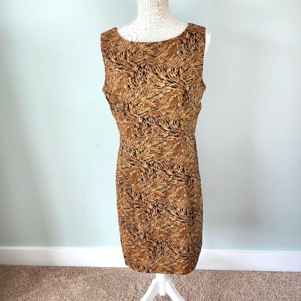 Julian Taylor Brown Tone Abstract Print Midi Sleeveless Dress Size 12